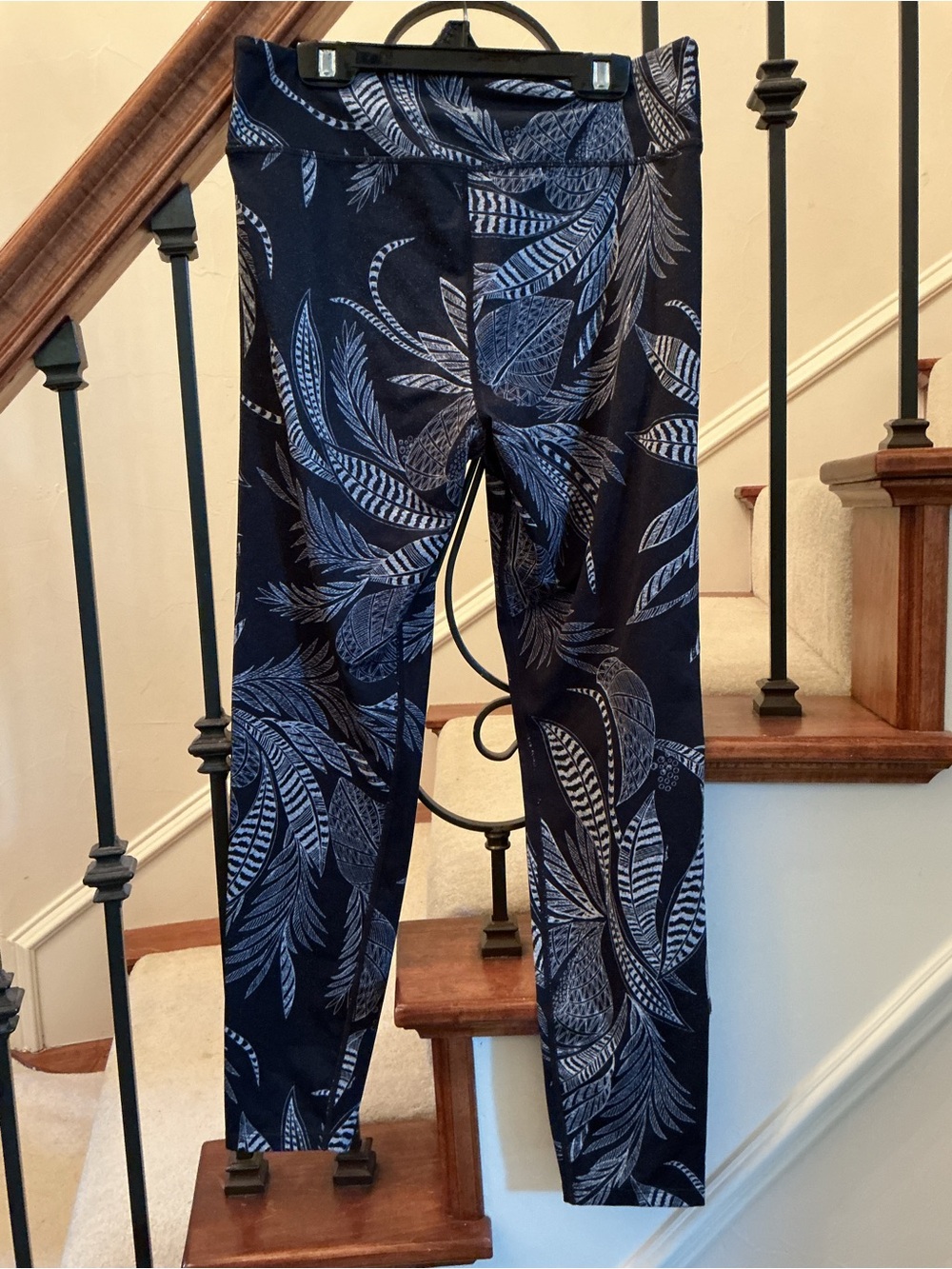 JoyLab Black Leggings with White Tropical Leaf Print